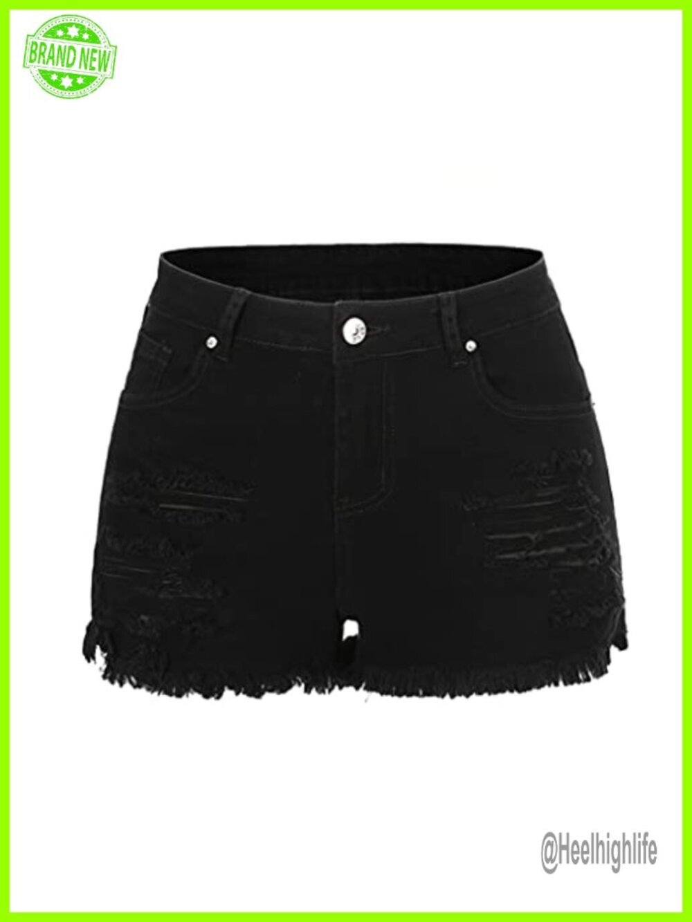 Women Mid Rise Ripped Stretchy Denim Shorts Frayed Raw Hem Casual 3" Inseam